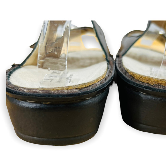 La Plume Wedge Sandals Boho Resort Leather Rhinestone Buckle Bronze Size 7.5 - Picture 5 of 9